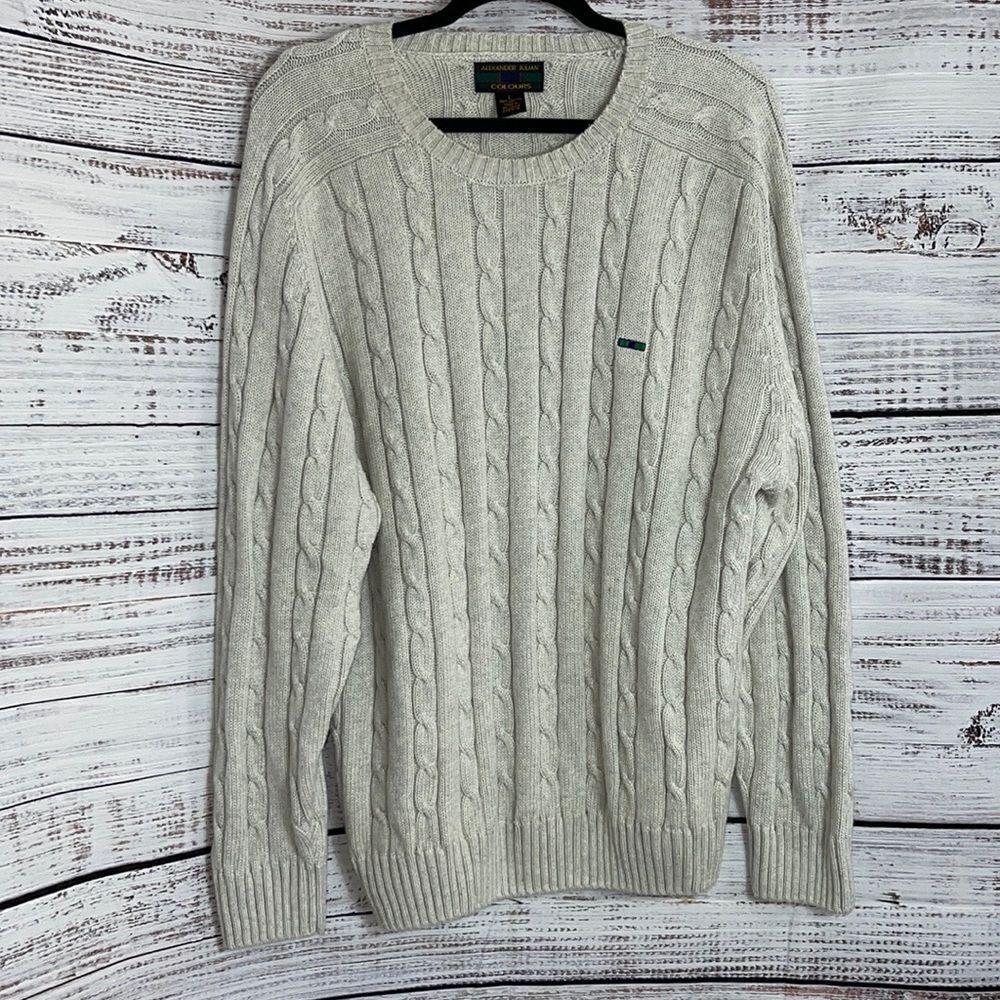 Vintage Alexander Julian sweater Mens size large cotton cable knit crew neck 90s - Picture 2 of 12
